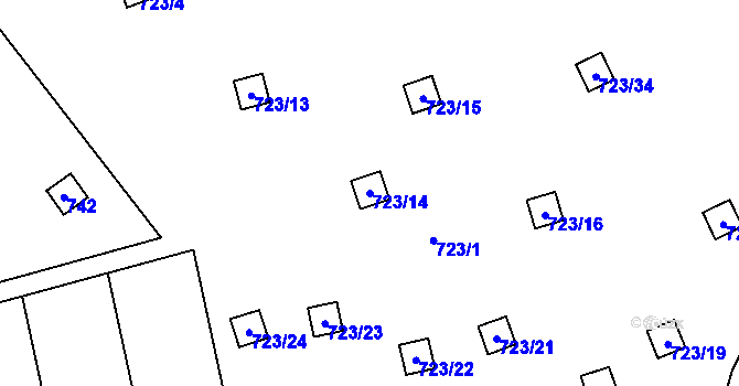Parcela st. 723/14 v KÚ Velký Týnec, Katastrální mapa