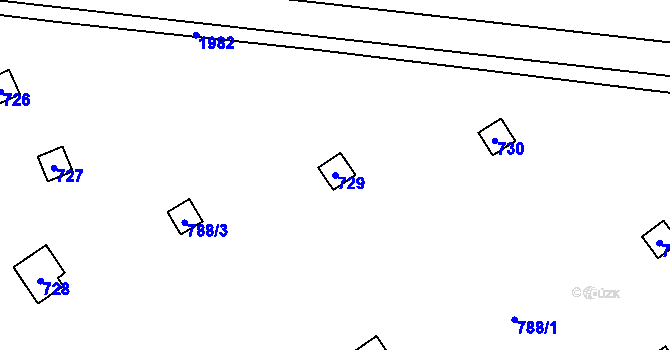 Parcela st. 729 v KÚ Velký Týnec, Katastrální mapa
