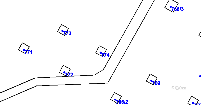 Parcela st. 774 v KÚ Velký Týnec, Katastrální mapa