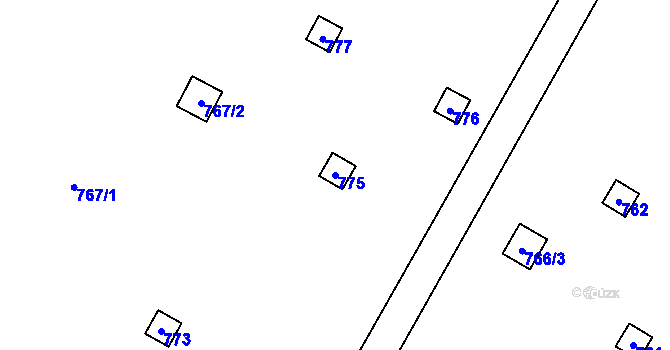 Parcela st. 775 v KÚ Velký Týnec, Katastrální mapa