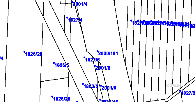 Parcela st. 2000/181 v KÚ Velký Týnec, Katastrální mapa
