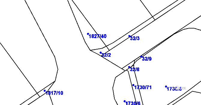 Parcela st. 32/2 v KÚ Velký Týnec, Katastrální mapa