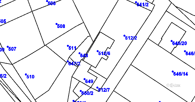 Parcela st. 512/6 v KÚ Velký Týnec, Katastrální mapa