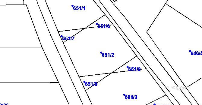 Parcela st. 651/2 v KÚ Velký Týnec, Katastrální mapa