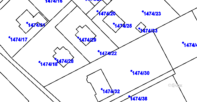 Parcela st. 1474/22 v KÚ Velký Týnec, Katastrální mapa