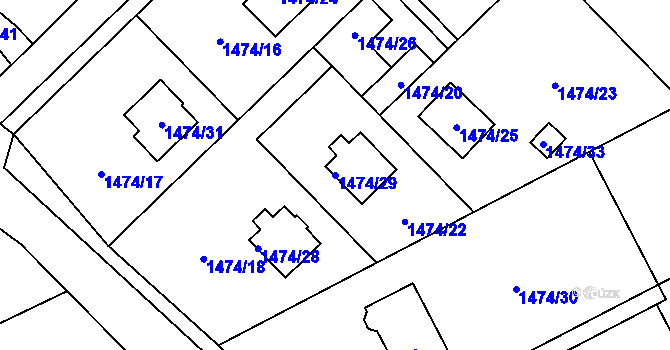 Parcela st. 1474/29 v KÚ Velký Týnec, Katastrální mapa