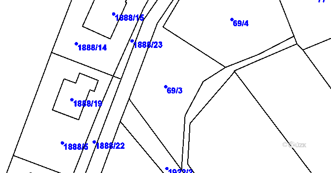 Parcela st. 69/3 v KÚ Velký Týnec, Katastrální mapa