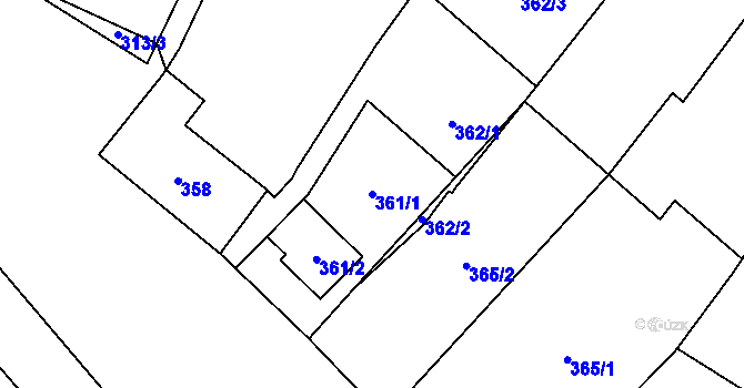 Parcela st. 361/1 v KÚ Velký Týnec, Katastrální mapa