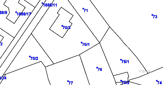 Parcela st. 70/1 v KÚ Velký Týnec, Katastrální mapa