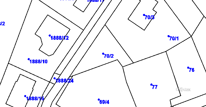 Parcela st. 70/2 v KÚ Velký Týnec, Katastrální mapa