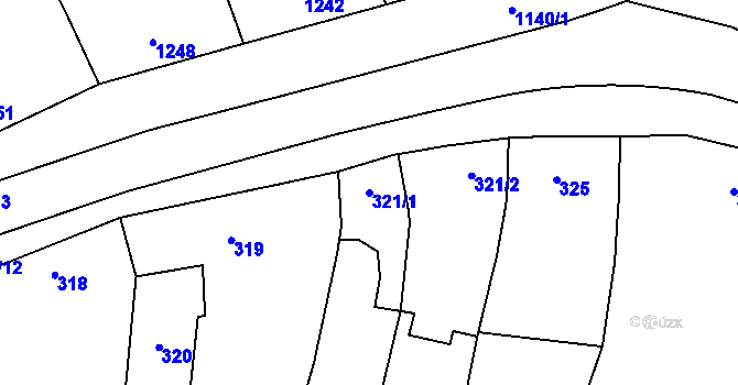 Parcela st. 321/1 v KÚ Velký Týnec, Katastrální mapa