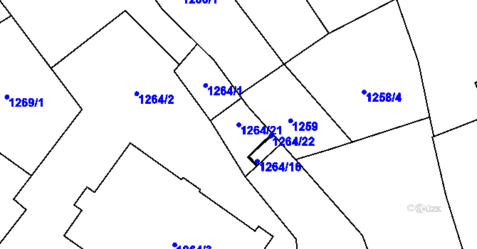 Parcela st. 1264/21 v KÚ Velký Týnec, Katastrální mapa