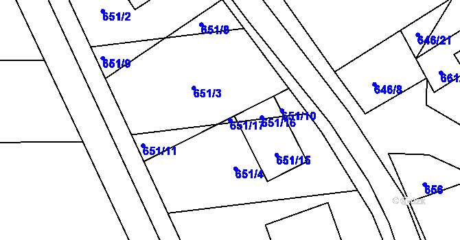 Parcela st. 651/17 v KÚ Velký Týnec, Katastrální mapa