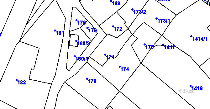 Parcela st. 171 v KÚ Velký Újezd, Katastrální mapa