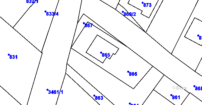 Parcela st. 865 v KÚ Velký Újezd, Katastrální mapa