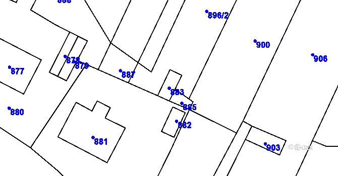 Parcela st. 883 v KÚ Velký Újezd, Katastrální mapa