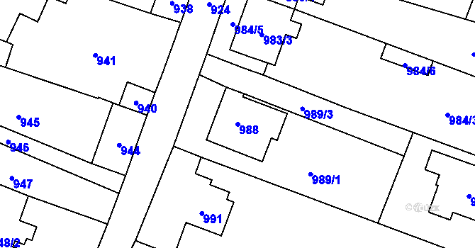 Parcela st. 988 v KÚ Velký Újezd, Katastrální mapa