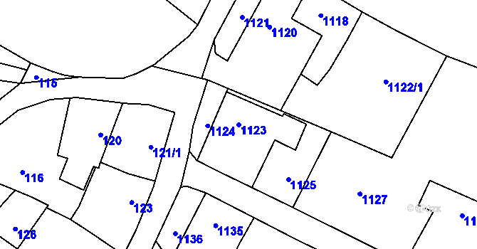 Parcela st. 1123 v KÚ Velký Újezd, Katastrální mapa