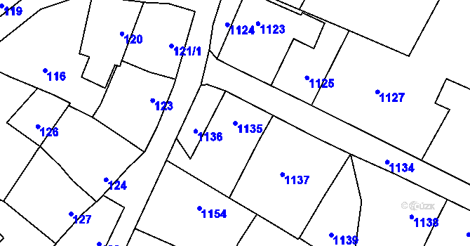 Parcela st. 1135 v KÚ Velký Újezd, Katastrální mapa