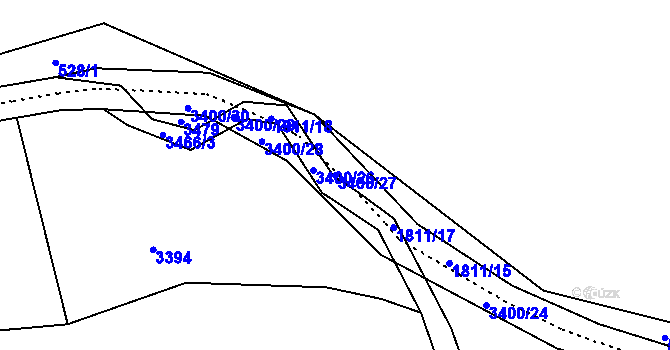Parcela st. 3400/27 v KÚ Velký Újezd, Katastrální mapa