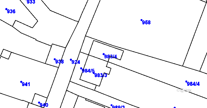 Parcela st. 983/4 v KÚ Velký Újezd, Katastrální mapa