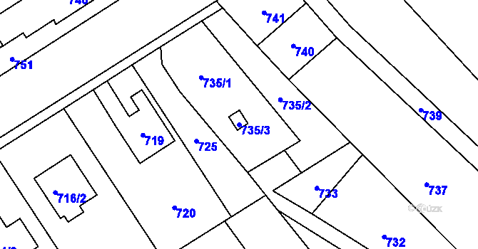 Parcela st. 735/3 v KÚ Velký Újezd, Katastrální mapa