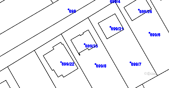 Parcela st. 699/25 v KÚ Velký Újezd, Katastrální mapa