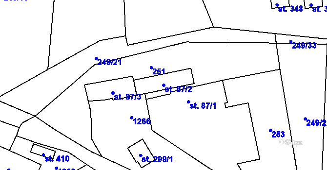 Parcela st. 87/2 v KÚ Velký Vřešťov, Katastrální mapa