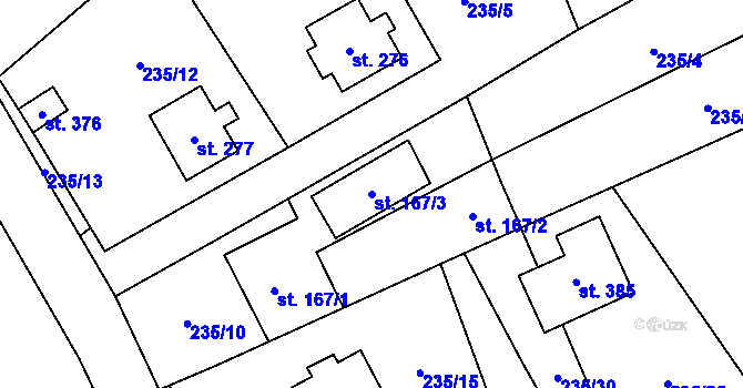 Parcela st. 167/3 v KÚ Velký Vřešťov, Katastrální mapa