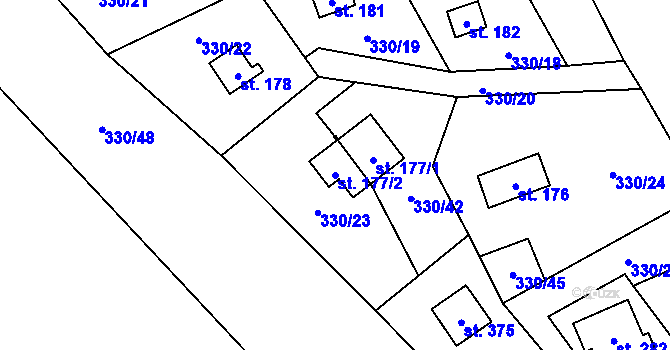 Parcela st. 177/2 v KÚ Velký Vřešťov, Katastrální mapa