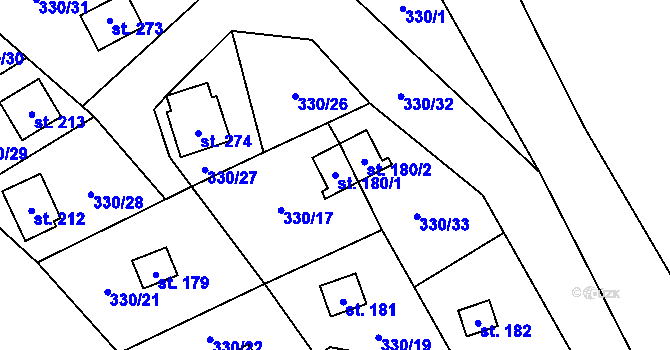 Parcela st. 180/1 v KÚ Velký Vřešťov, Katastrální mapa
