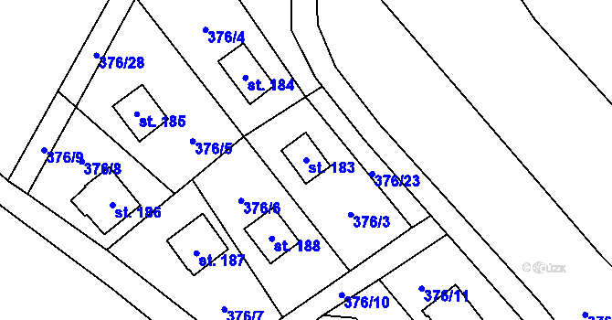 Parcela st. 183 v KÚ Velký Vřešťov, Katastrální mapa