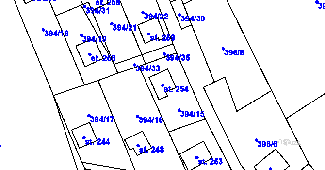 Parcela st. 254 v KÚ Velký Vřešťov, Katastrální mapa
