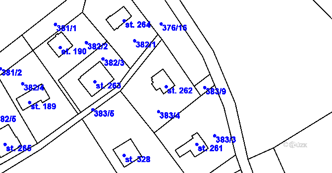 Parcela st. 262 v KÚ Velký Vřešťov, Katastrální mapa