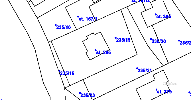 Parcela st. 285 v KÚ Velký Vřešťov, Katastrální mapa