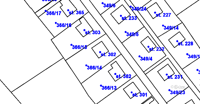 Parcela st. 302 v KÚ Velký Vřešťov, Katastrální mapa
