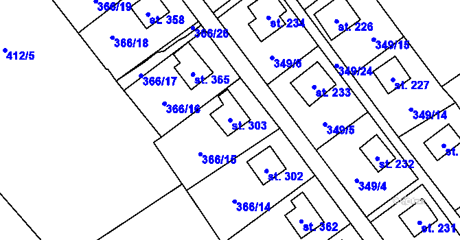 Parcela st. 303 v KÚ Velký Vřešťov, Katastrální mapa