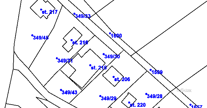 Parcela st. 349/30 v KÚ Velký Vřešťov, Katastrální mapa