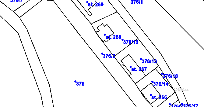 Parcela st. 376/2 v KÚ Velký Vřešťov, Katastrální mapa