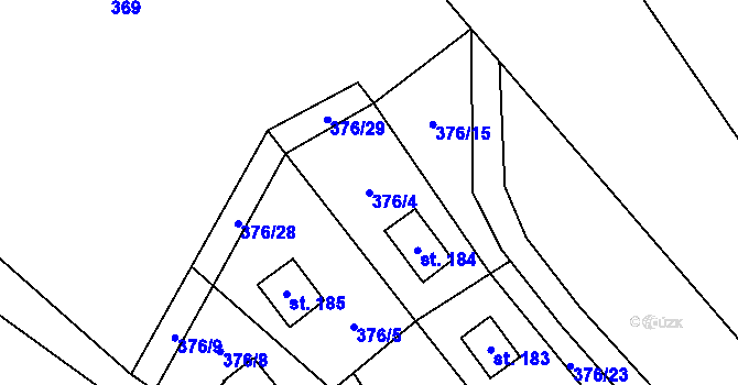 Parcela st. 376/4 v KÚ Velký Vřešťov, Katastrální mapa