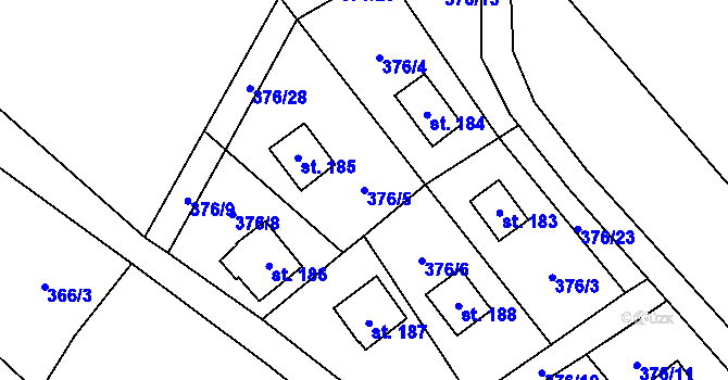 Parcela st. 376/5 v KÚ Velký Vřešťov, Katastrální mapa