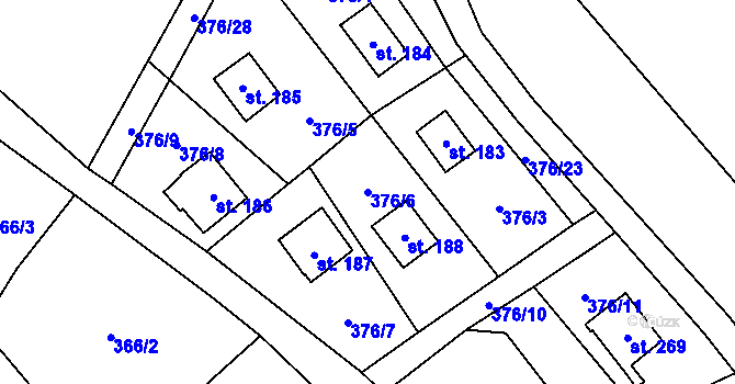 Parcela st. 376/6 v KÚ Velký Vřešťov, Katastrální mapa