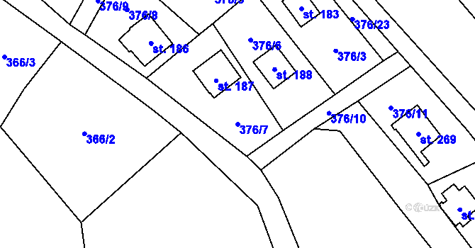 Parcela st. 376/7 v KÚ Velký Vřešťov, Katastrální mapa