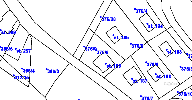 Parcela st. 376/8 v KÚ Velký Vřešťov, Katastrální mapa