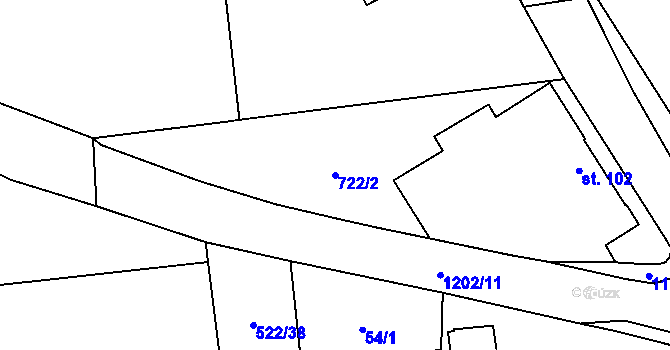 Parcela st. 722/2 v KÚ Velký Vřešťov, Katastrální mapa