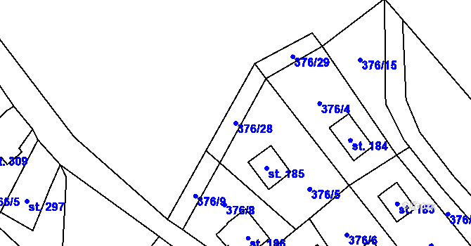 Parcela st. 376/28 v KÚ Velký Vřešťov, Katastrální mapa