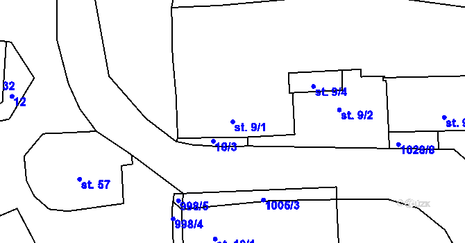 Parcela st. 9/1 v KÚ Veltěže, Katastrální mapa