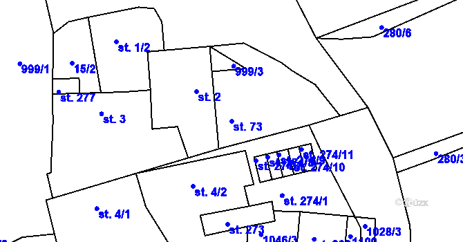 Parcela st. 73 v KÚ Veltěže, Katastrální mapa