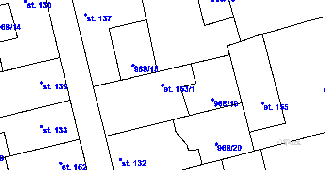 Parcela st. 153/1 v KÚ Veltěže, Katastrální mapa