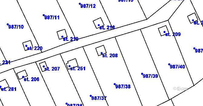 Parcela st. 208 v KÚ Veltěže, Katastrální mapa